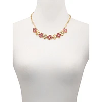 Staying Out All Bright Goldtone & Rose Flower Statement Necklace
