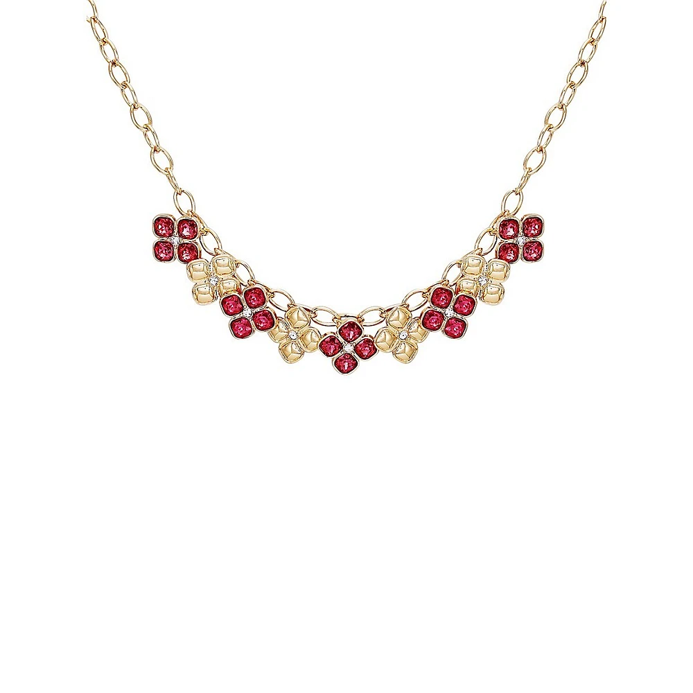 Staying Out All Bright Goldtone & Rose Flower Statement Necklace