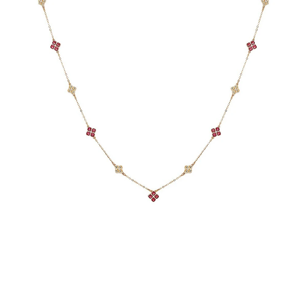 Staying Out All Bright Goldtone & Glass Crystal Floral Station Necklace