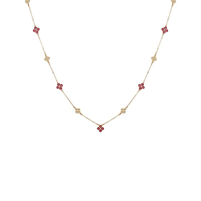 Staying Out All Bright Goldtone & Glass Crystal Floral Station Necklace