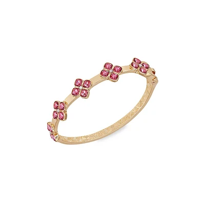 Staying Out All Bright Goldtone & Rose Flower Hinge Bangle