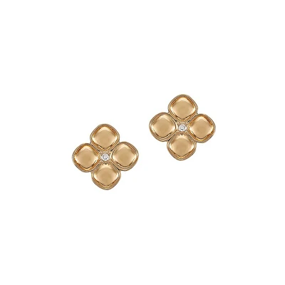 Staying Out All Bright Goldtone & Glass Crystal Flower Button Clip-On Earrings