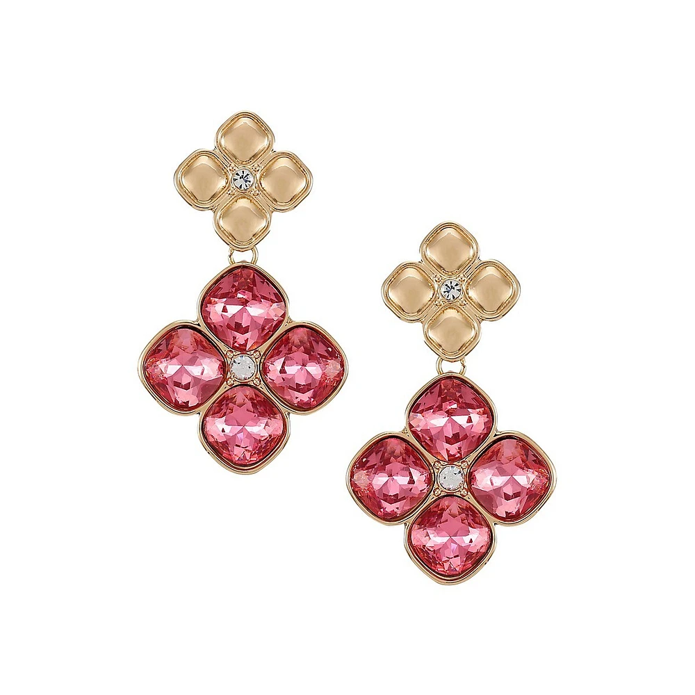 Staying Out All Bright Goldtone & Glass Crystal Floral Drop Clip-On Earrings