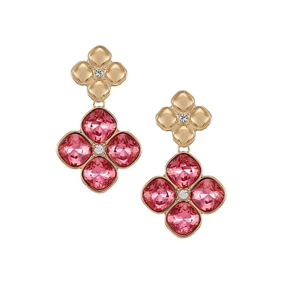 Staying Out All Bright Goldtone & Glass Crystal Floral Drop Clip-On Earrings