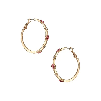 Staying Out All Bright Goldtone & Glass Crystal Floral Hoop Earrings