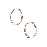 Staying Out All Bright Goldtone & Glass Crystal Floral Hoop Earrings