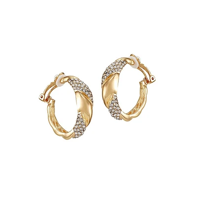 Earring Update Goldtone & Glass Crystal Twisted Clip-On Hoop Earrings