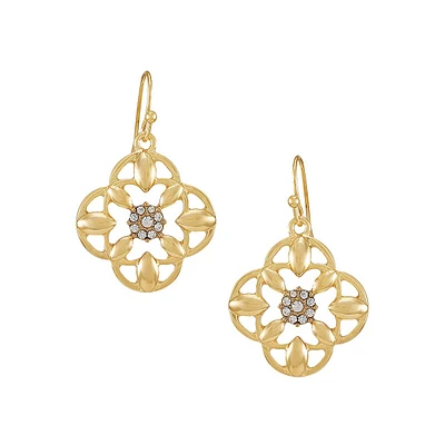 Earring Update Goldtone & Glass Crystal Floral Earrings