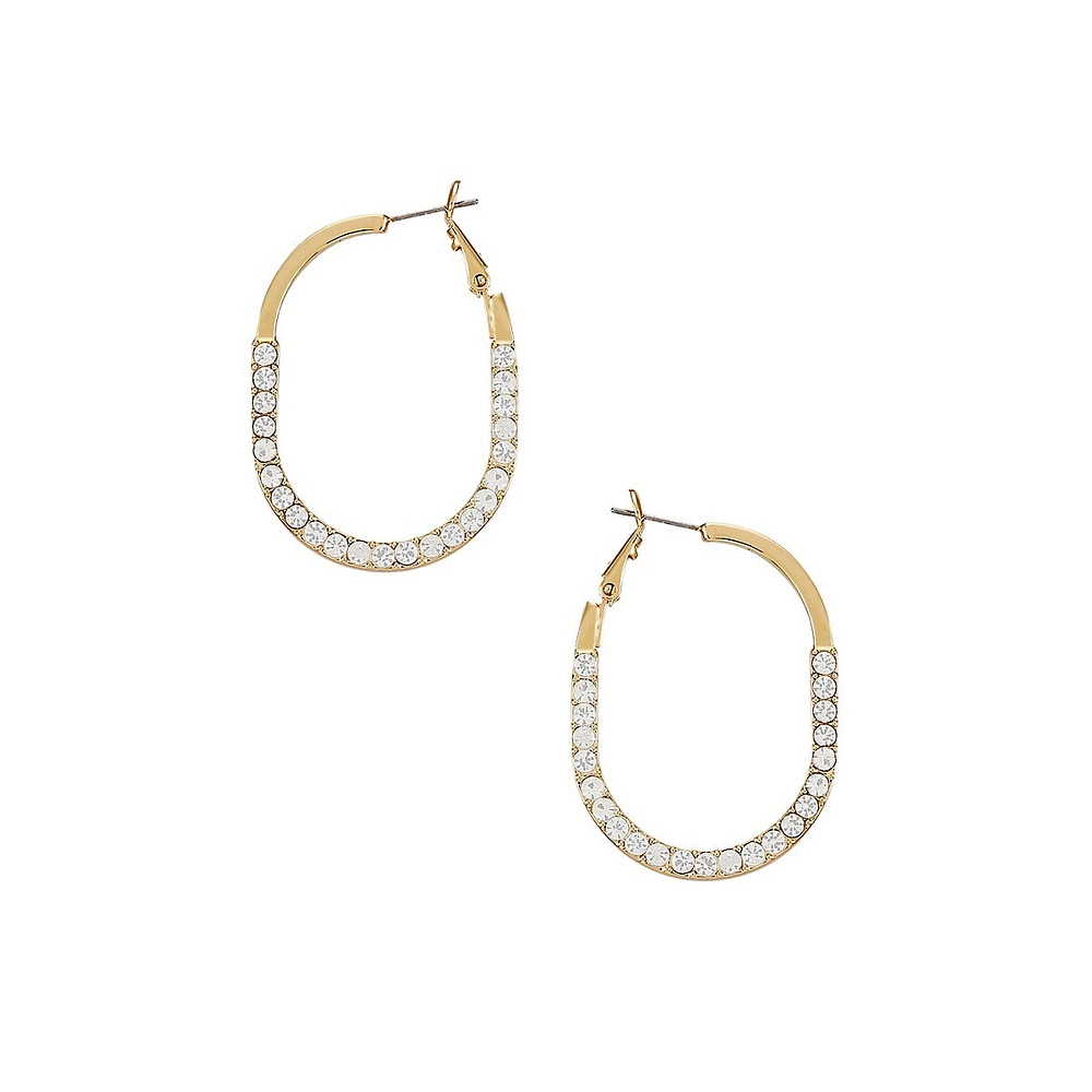 Earring Update Goldtone & Glass Crystal Oval Hoop Earrings