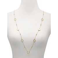 On A Dime Goldtone, Glass Crystal & Mother-Of-Pearl Station Necklace