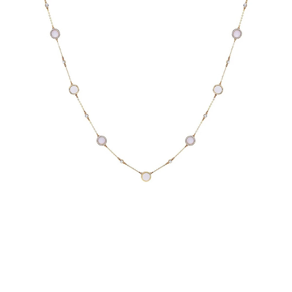 On A Dime Goldtone, Glass Crystal & Mother-Of-Pearl Station Necklace