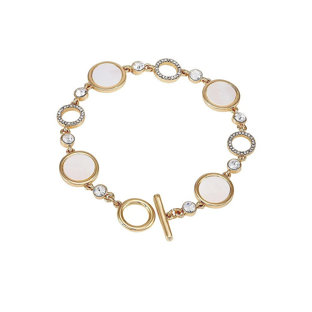 On A Dime Goldtone, Glass Crystal & Mother-Of-Pearl Toggle Bracelet