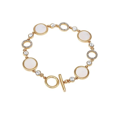 On A Dime Goldtone, Glass Crystal & Mother-Of-Pearl Toggle Bracelet