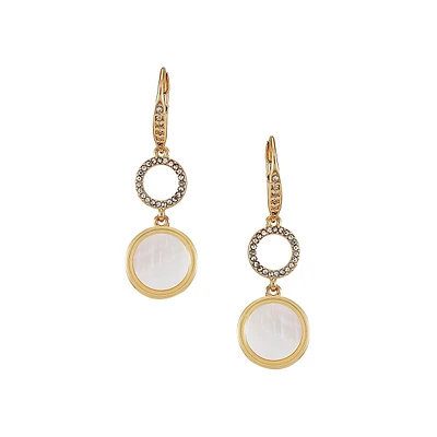 On A Dime Goldtone, Glass Crystal & Mother-Of-Plearl Drop Earrings