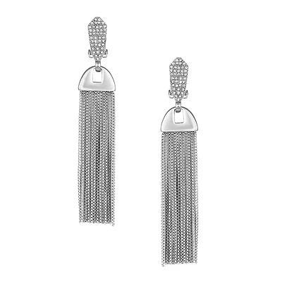 Basics Silvertone & Glass Crystal Pavé Tassel Clip-On Linear Earrings