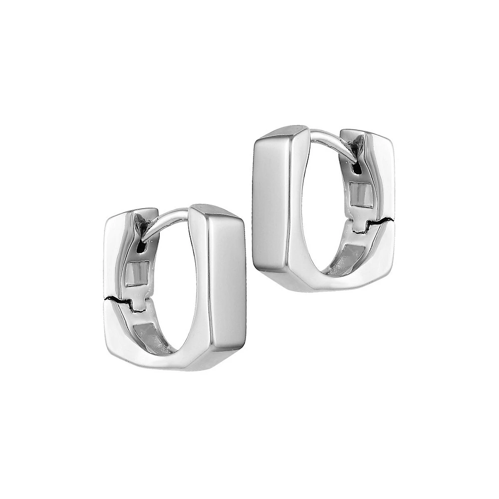 Silvertone Square Hinge Huggie Earrings