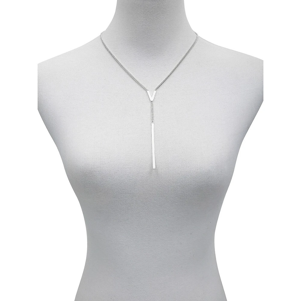 Silvertone V Lariat Necklace