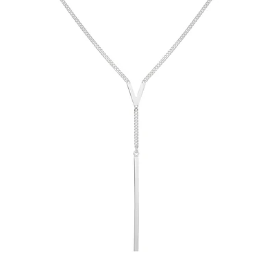 Silvertone V Lariat Necklace
