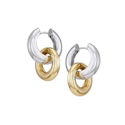 Double Dapped Two-Tone Linked Hoop Earrings
