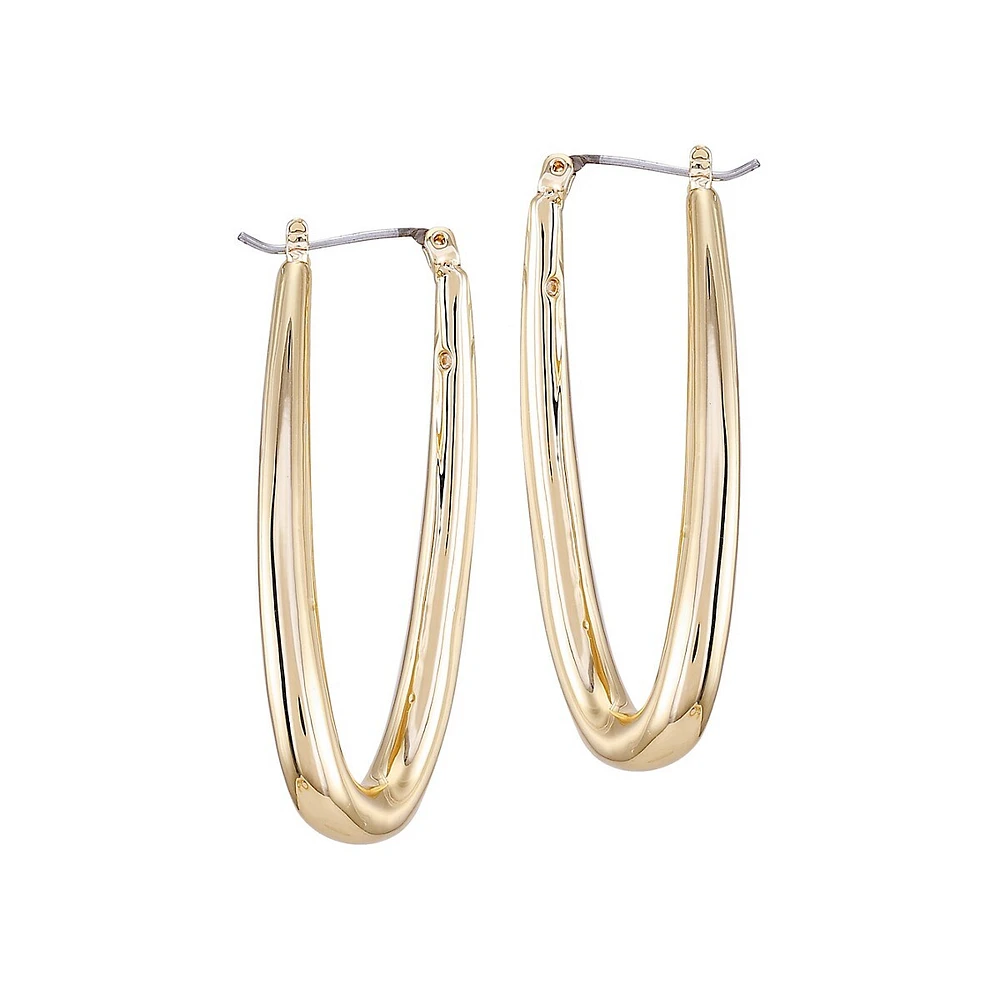 Double Dapped 14K Goldplated Oval Twist Hoop Earrings