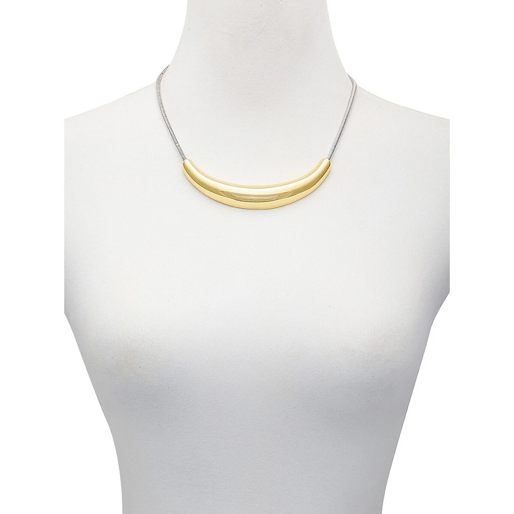 Double Dapped Two-Tone Crescent Bar Collar Necklace