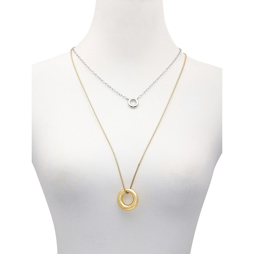 Double Dapped Two-Tone Layered Pendant Necklace