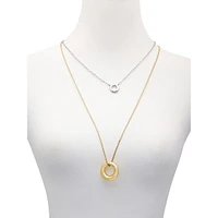 Double Dapped Two-Tone Layered Pendant Necklace