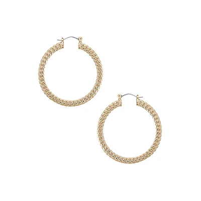 14K Goldplated Linked Curb Chain Hoop Earrings