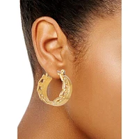 14K Goldplated Link-Detail & Smooth Hoop Earrings