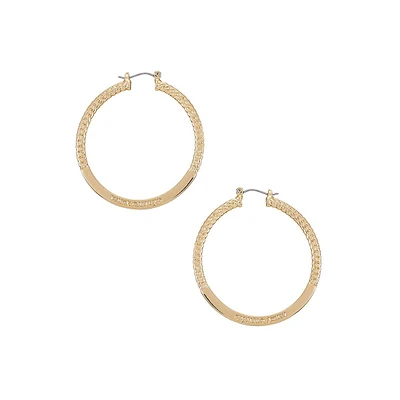 14K Goldplated Link-Design Logo Hoop Earrings