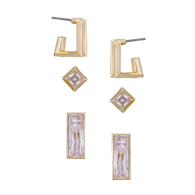 3-Pair 14K Goldplated & Cubic Zirconia Earring Set