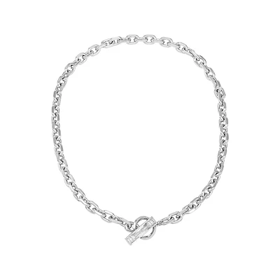 Silvertone & Cubic Zirconia Baguette Toggle Necklace