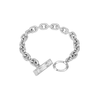 Silvertone & Cubic Zirconia Baguette Toggle Bracelet