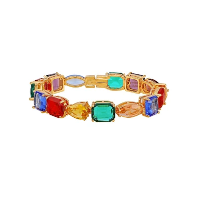 Bracelet tennis en pierre de verre dorée et multicolore