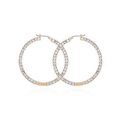 Goldtone & Glass Stone Pavé Hoop Earrings