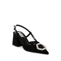 Berger Crystal Buckle Block-Heel Slingback Pumps