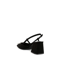 Berger Crystal Buckle Block-Heel Slingback Pumps