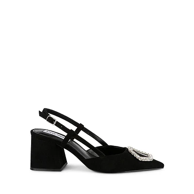 Berger Crystal Buckle Block-Heel Slingback Pumps