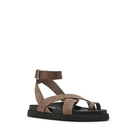 Mira Leather-Strap Toe-Loop Sandals