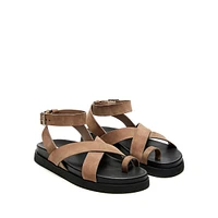 Mira Leather-Strap Toe-Loop Sandals