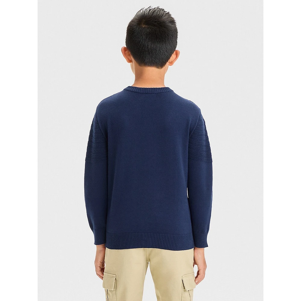 Boy's Striped-Weave Cotton Sweater