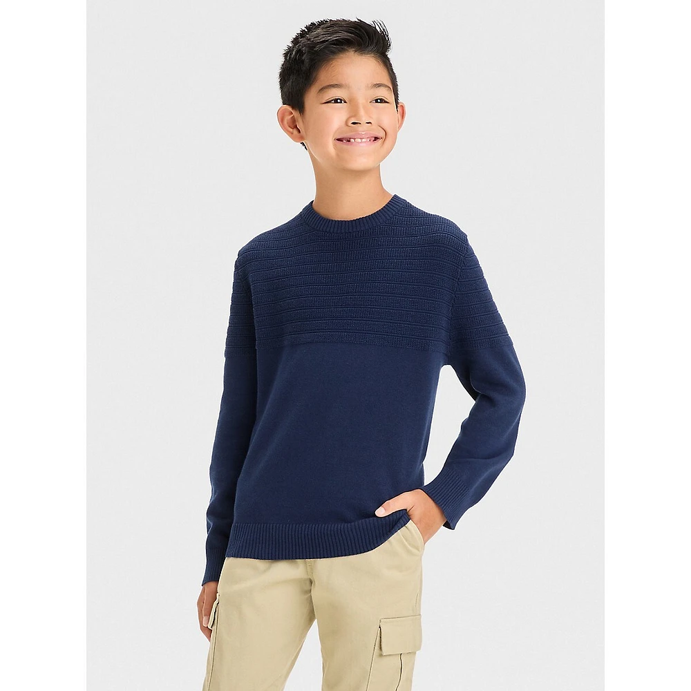 Boy's Striped-Weave Cotton Sweater