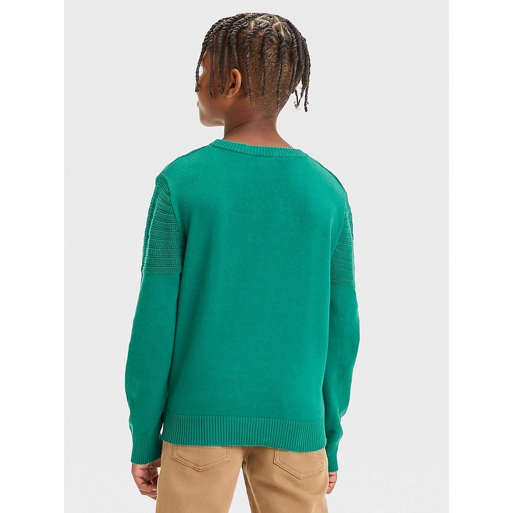 Boy's Striped-Weave Cotton Sweater