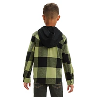 Boy's Plaid Flannel Long-Sleeve Hooded Shacket