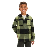 Boy's Plaid Flannel Long-Sleeve Hooded Shacket