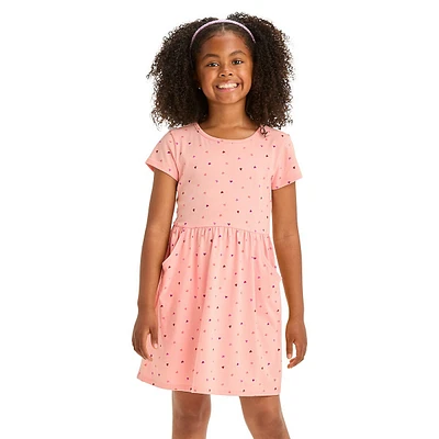 Girl's Heart-Print Short-Sleeve Dress