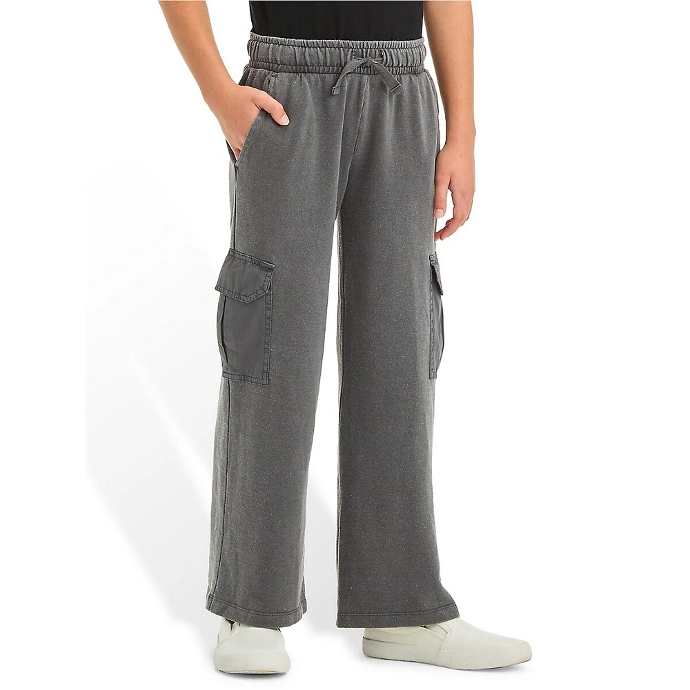 Girl's French Terry Wide-Leg Cargo Pants