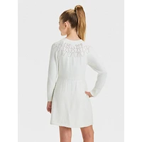 Girl's Long-Sleeve Pointelle Sweater Dress