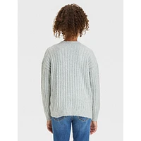 ​Girl's Ribbed Open-Front Patch-Pocket Cardigan