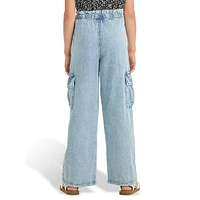 Girl's Paperbag Wide-Leg Cargo Pants